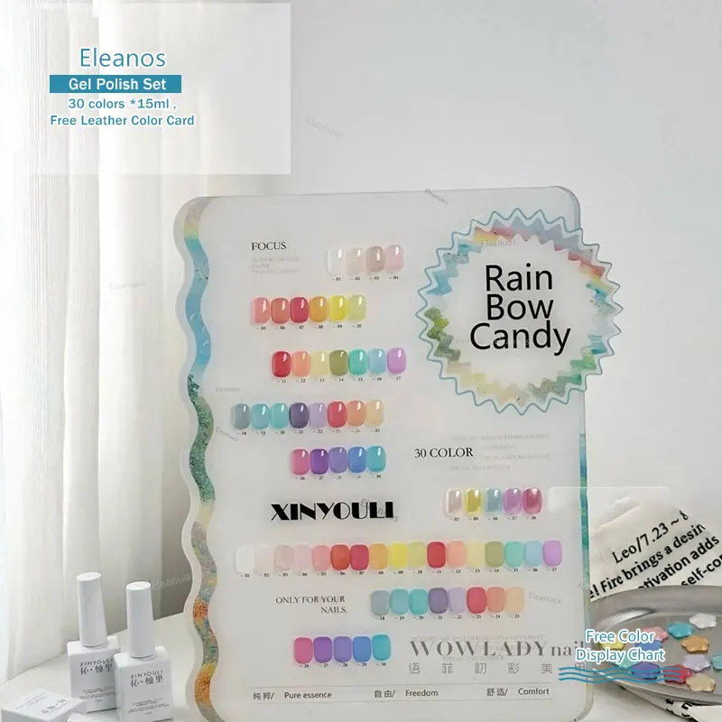 

Eleanos 30 Colors Rainbow Candy Macaron Gel Polish Set Gel Polish Set Easy Soak Off 15 Ml UV Immersion Kit Nail Salon Profession