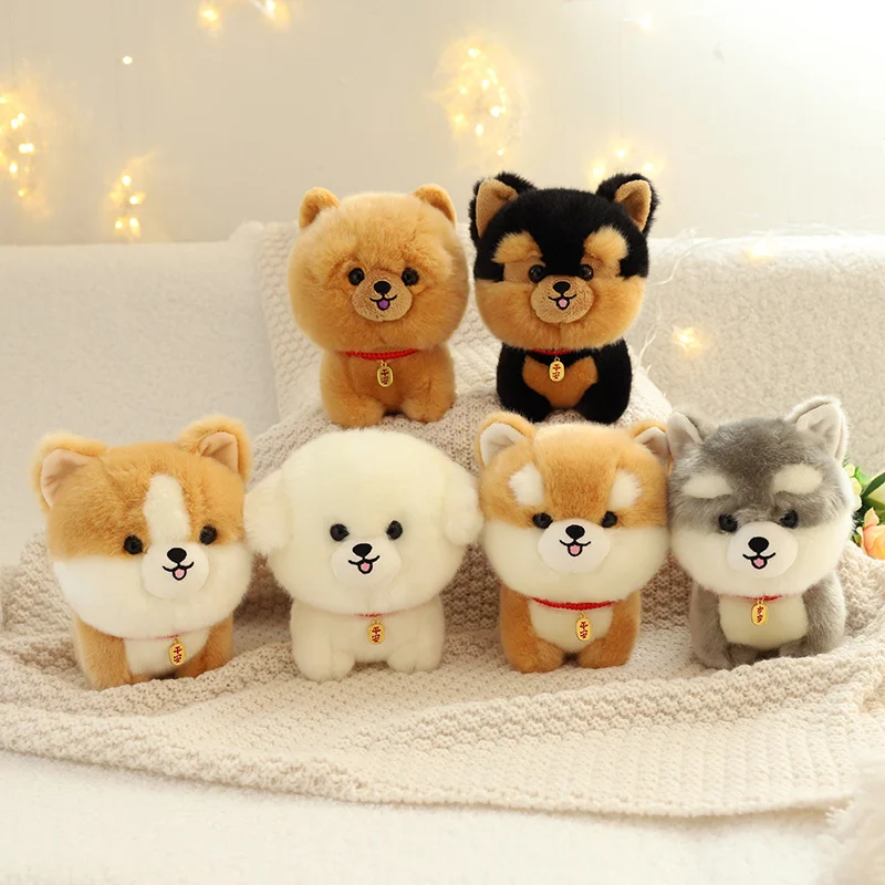 Cute Pet Akita Dog Plush Toy Simulation Husky Corgi Chow Chow Bichon Frise Stuffed Animal Soft Puppy Doll Children Xmas Gifts