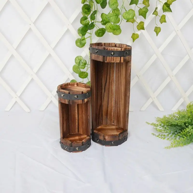 Wooden Flower Pot Outdoor Garden Decor Succulent Plant Potted Planter Succulents Pots Office Decor Flower Pot Planter