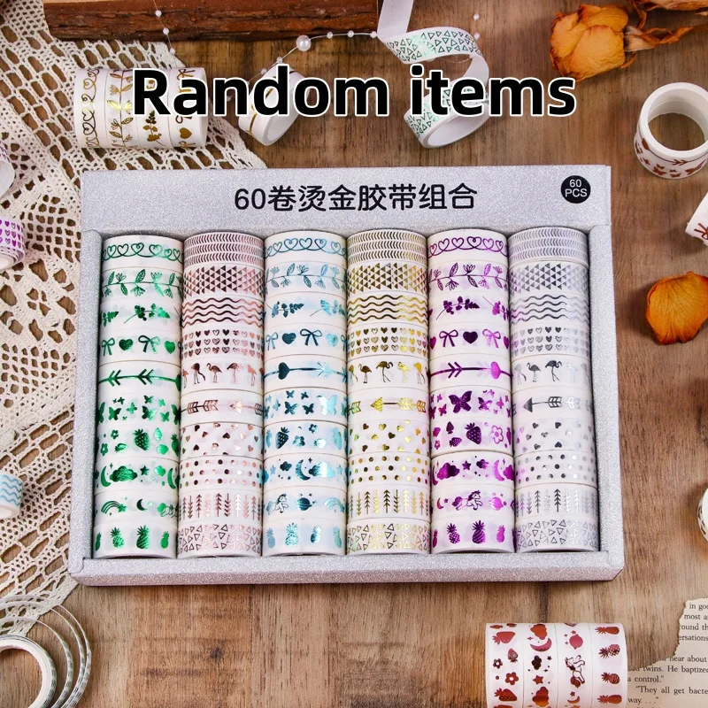 Contain Random Items, Gold Foil Washi Tape Set, 60 Rolls/Boxed Rainbow & Six-Color Gold Decorative Tape for Journal