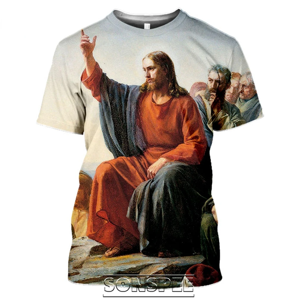 Religion T-shirt Men Women Jesus God Hip hop Cartoon Painting 3D Print Harajuku Casual Shirt