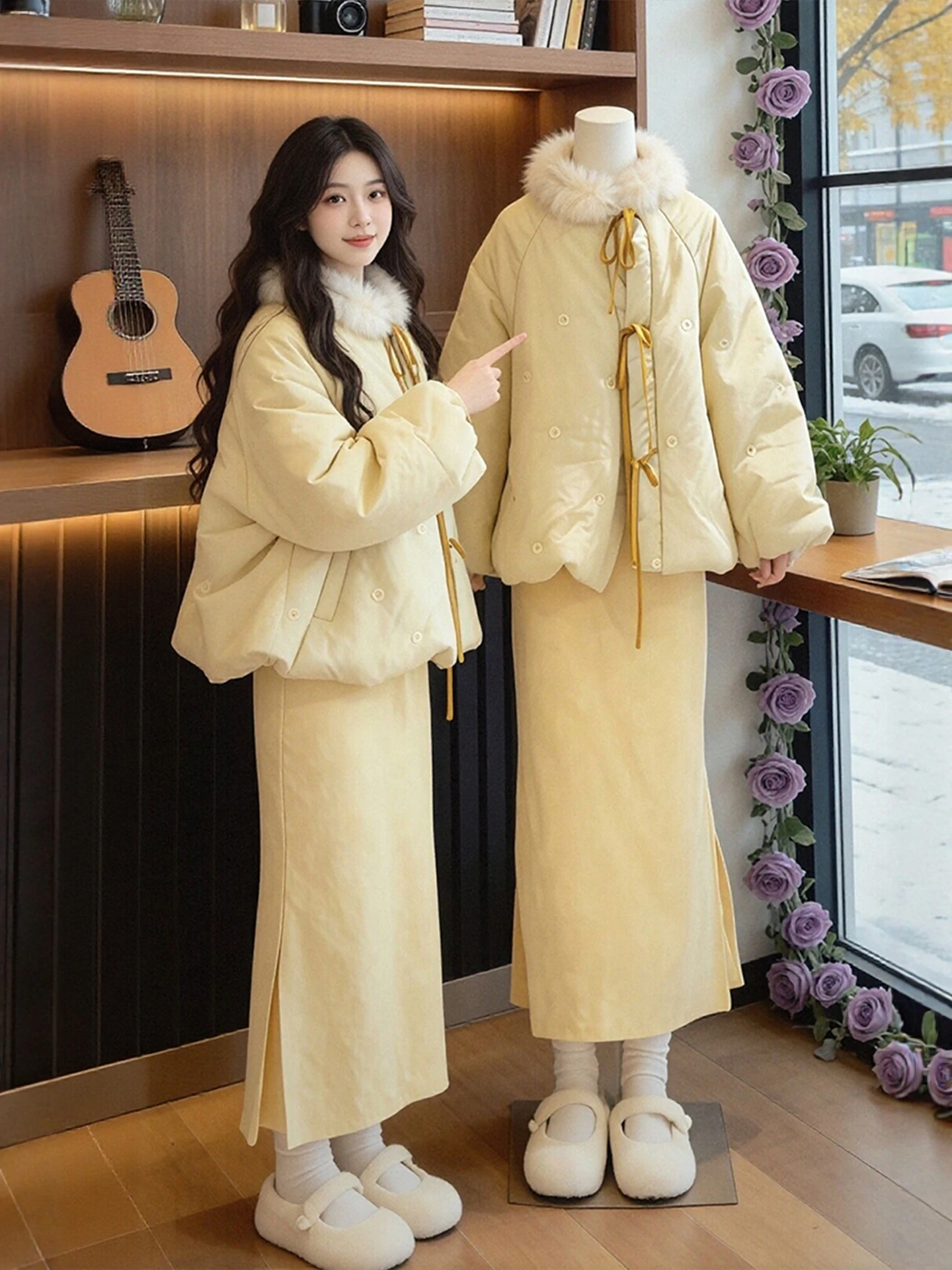 

New Chinese Sle Cotton Coat Dr Set plus Size Women's Winter Faion Outerwear High Waist Loose Fit Warm Casual Wear