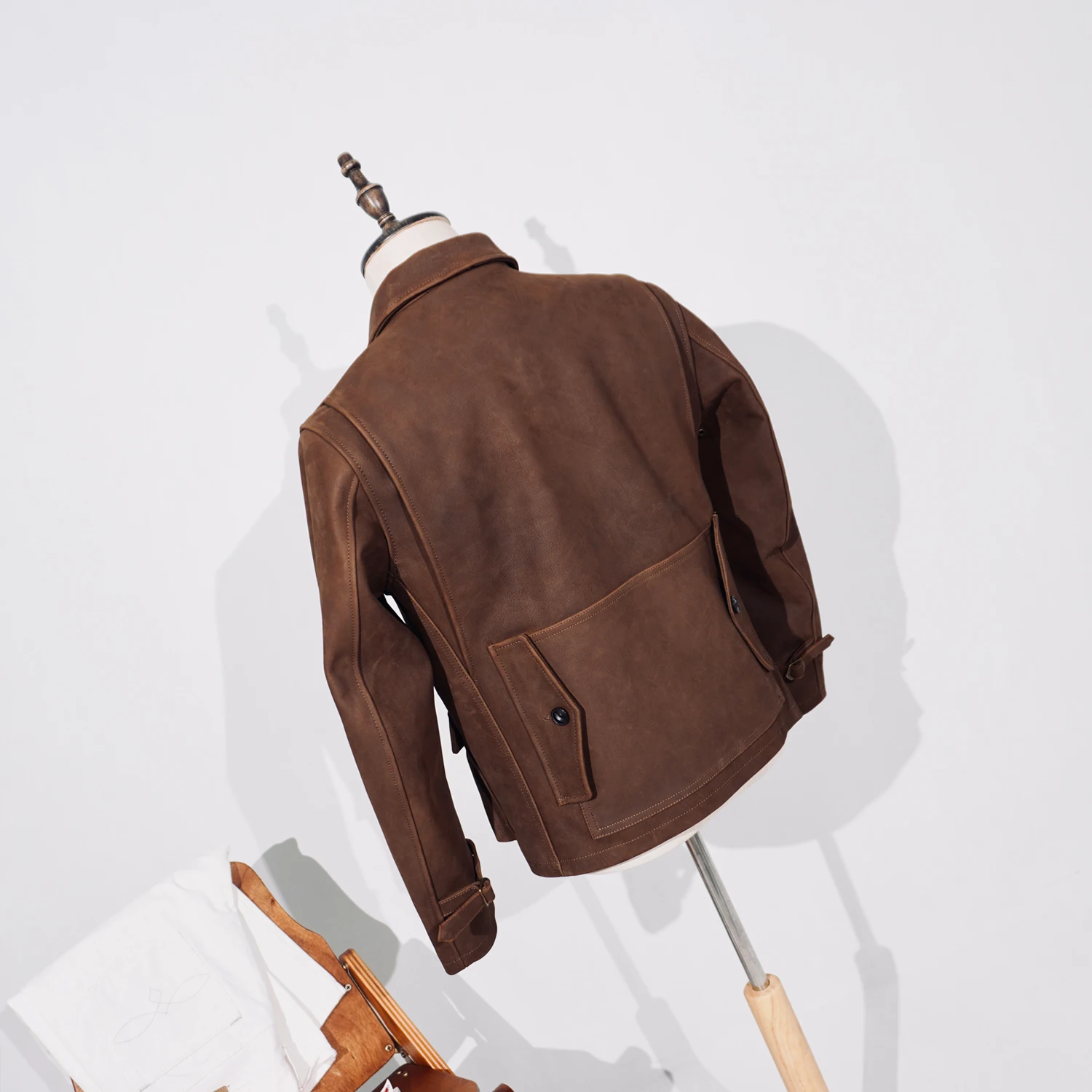 Tailor Brando American Vintage Full-Grain Cowhide Four-Pocket Men's Classic Leather Safari Jacket