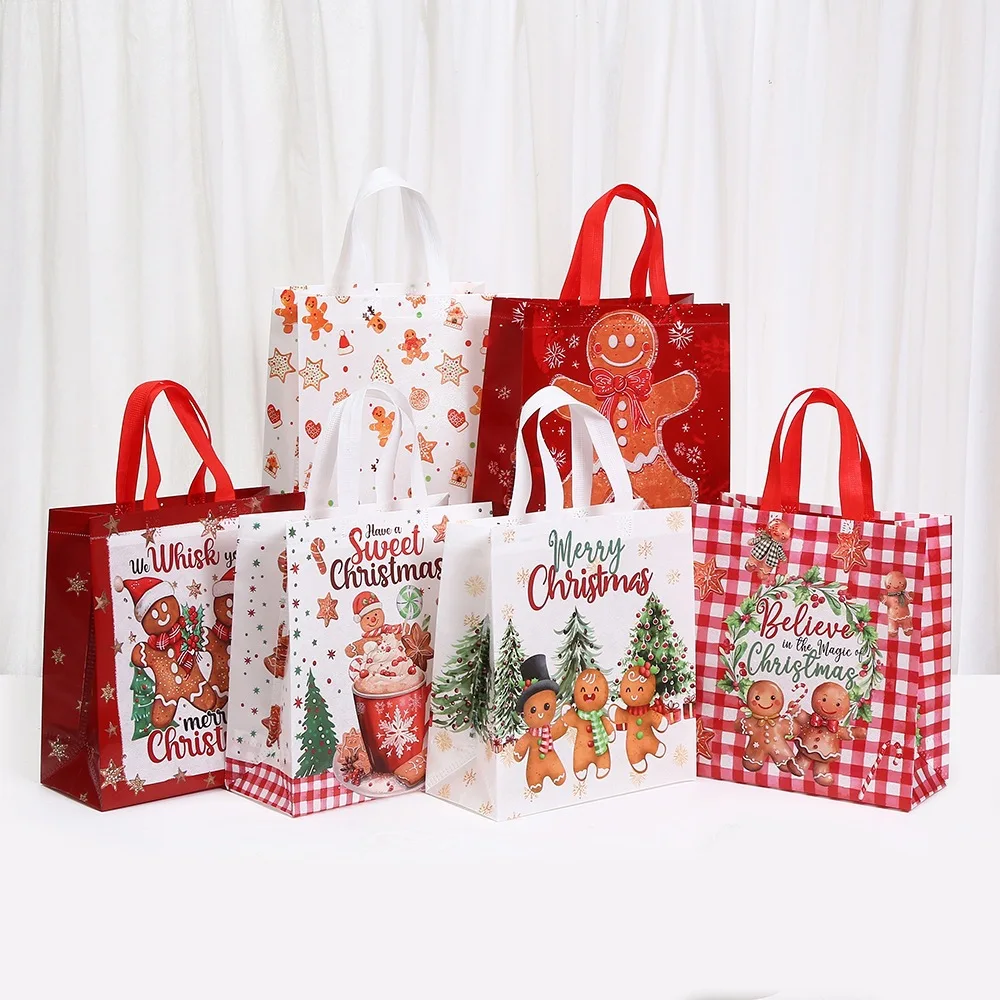 Large Christmas Gift Bags 6 Pack - Reusable Non-Woven Christmas Gift Bags with Handles for Holiday Xmas Party Gifts Wrapping