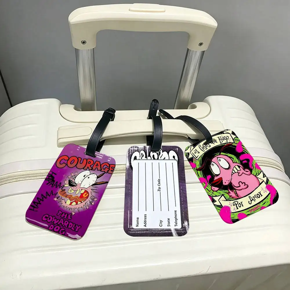 C-Courage-The-Cowardly-Dog Spooky-Whimsical Waterproof PVC Baggage Tag With Info Card Anti lost Identification Tag For Backpack
