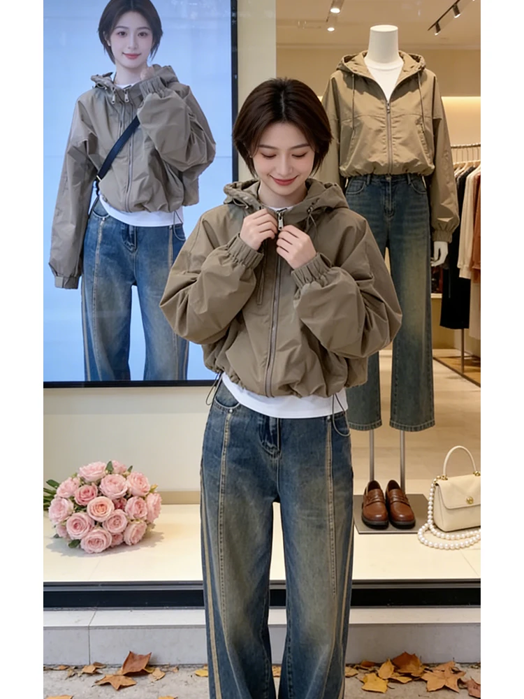 

Женская куртка-жакет American Sle с капюшоном, повседневная, универсальная, для работы, весна-осень, новинка, дышащая, на молнии