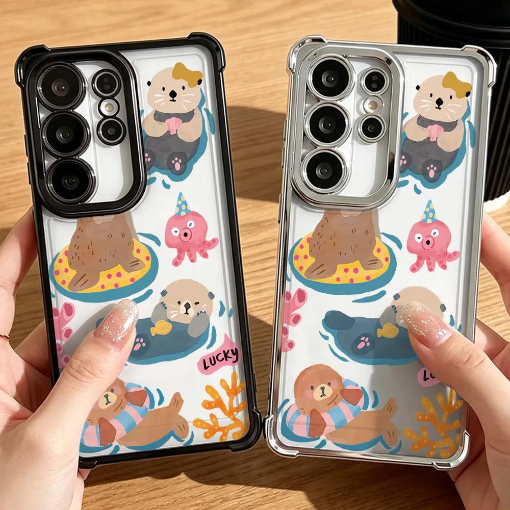Cartoon Otter Float Ring Phone Case Anti-Drop Funda For Samsung Galaxy S26 S25 S24 S23 S22 S21 FE Ultra Plus 5G Soft Cover