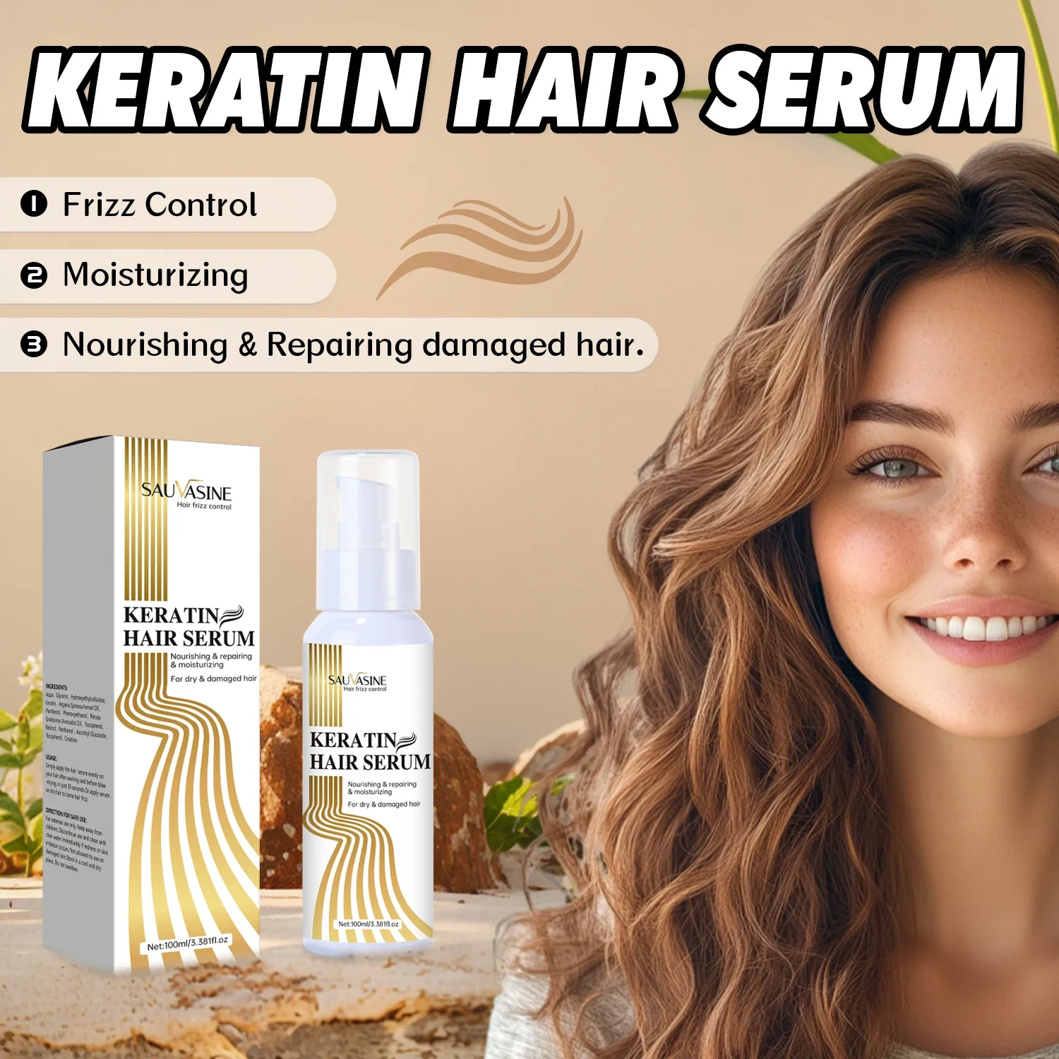 Hair Repairs Keratin Hair Serum Reduce Split Ends Smoothing Anti-Frizz Treatment Essential Oil For Dry & Damaged Hair 100ML