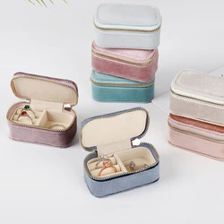 1PCS Travel Portable Mini Velvet Ring Box Single Layer Earrings Necklace Organizer Jewelry Storage Case Candy Color Zipper Bag