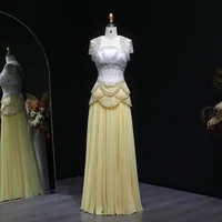Sharon Said Elegant White and Yellow Chiffon Corset Celebrity Evening Dress with Jacket Flare Sleeves Luxury  SS286 SSCustomize