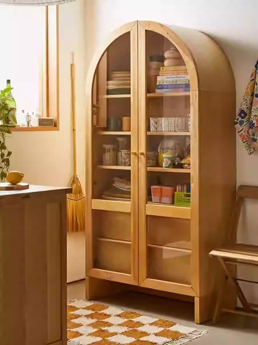 American solid wood bookcase can be customized retro bookshelf French arched side cabinet black figurine display bookcase
