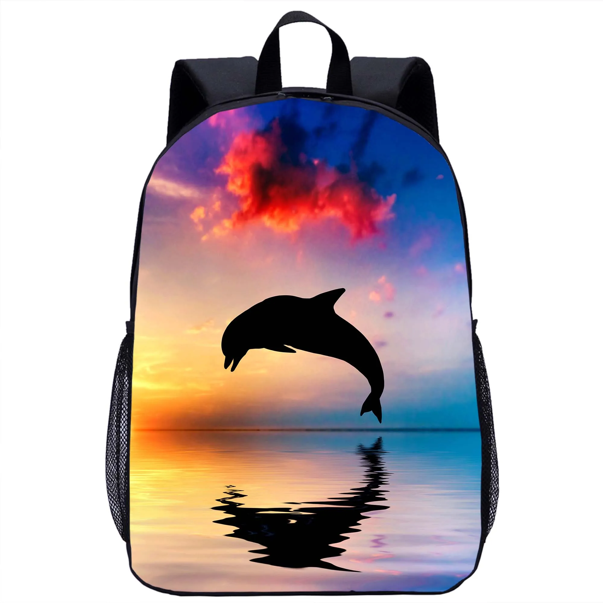 3D Jumping Dolphin Backpack Teenager Children's School Bag Kids Cool Ocean Sunset Print Travel Laptop Bag Bookbag for Boys Girls