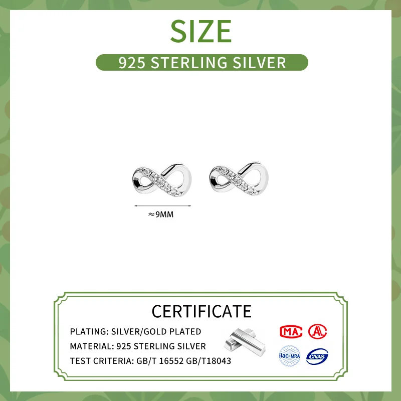 Real 925 Sterling Silver Zircon Mobius Stud Earrings para mulheres, joias personalizadas na moda, acessórios geométricos minimalistas