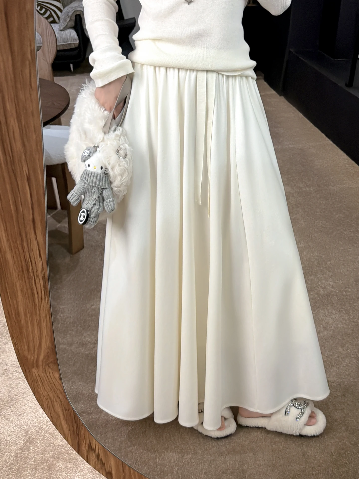 

Юбка А-силуэта с высокой талией из шерстяного твида длиной более 4 метров, зимняя новинка, комфортная, мягкая, в корейском стиле, женская юбка