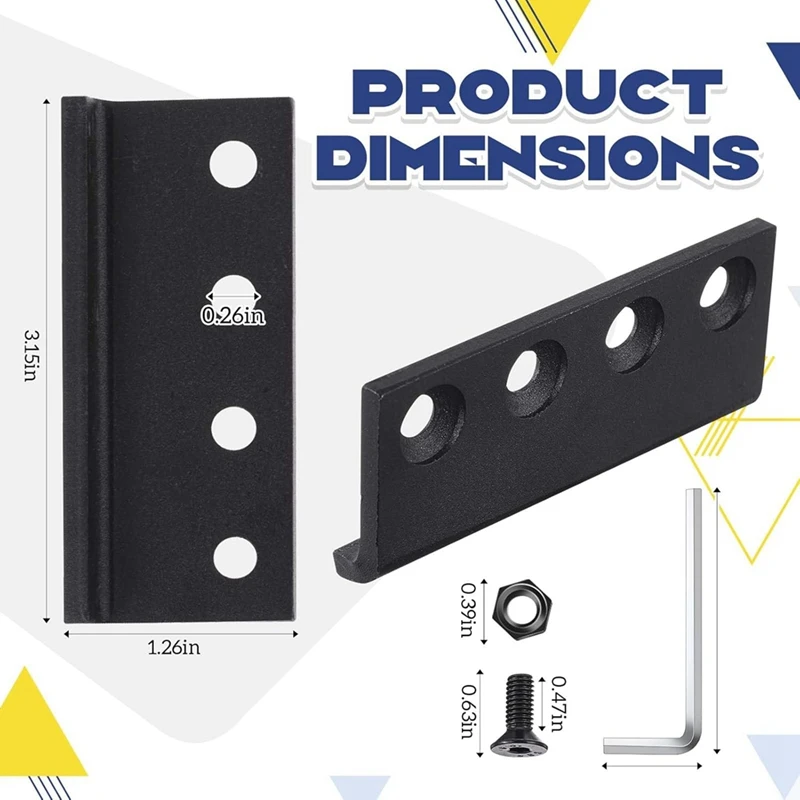 ABJI-2 conjunto de conector de trilho para porta de celeiro deslizante, adaptador de trilho em forma de l com parafusos e porcas