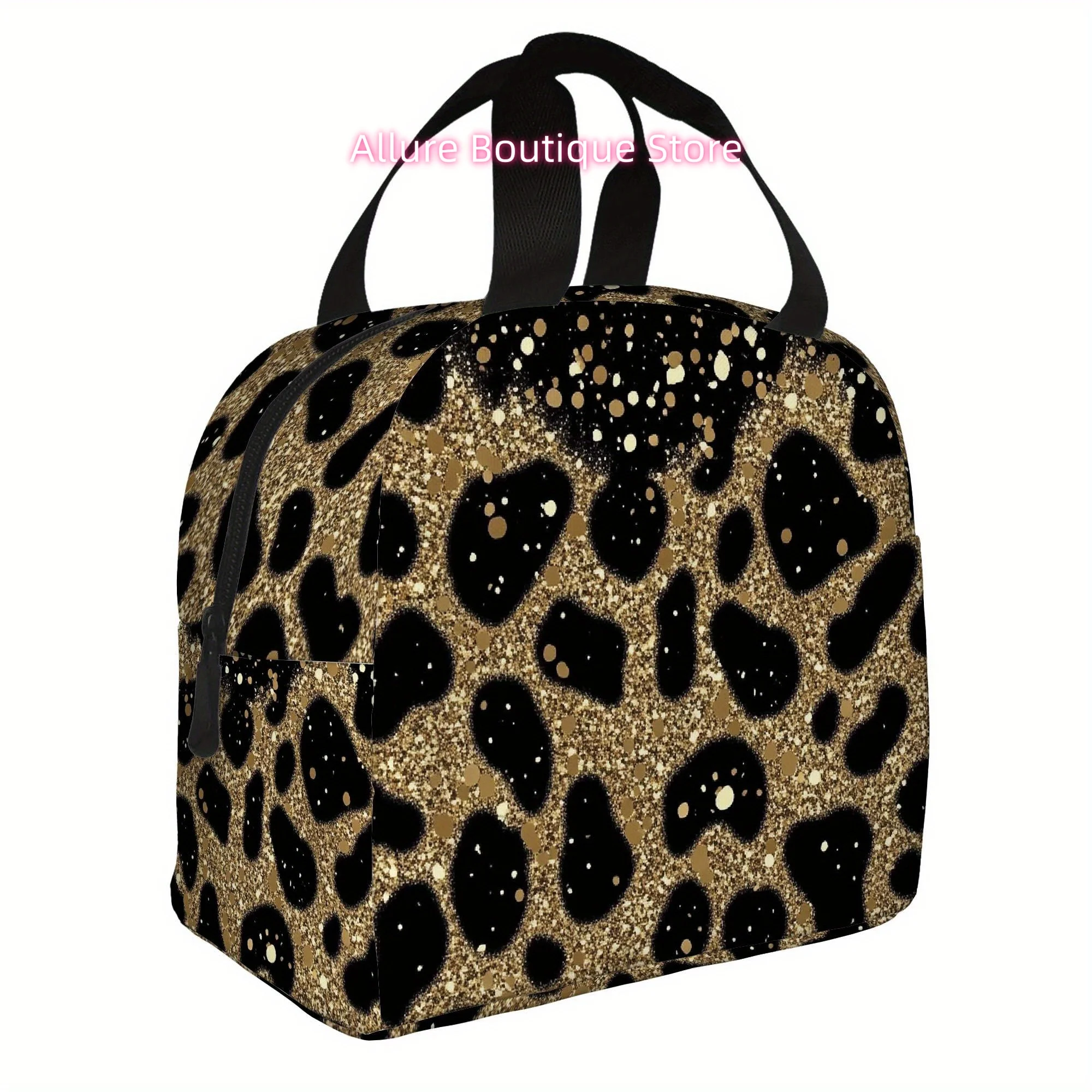 1pc, Golden Glitter on Black Background Pattern. Printed Thermal Bag, Insulation Bag, Insulated Bag. Not for Food Contact. Suita