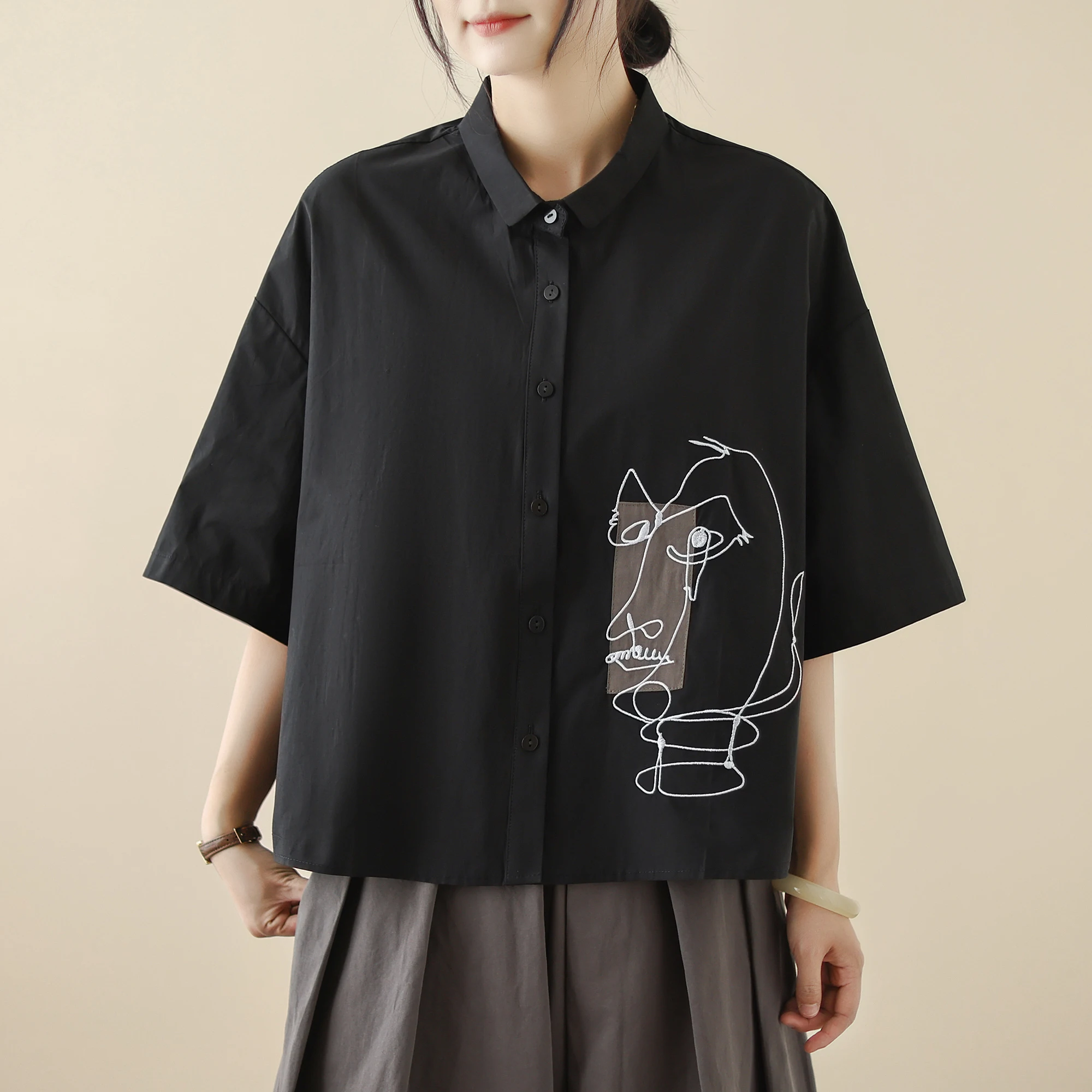 سترة نسائية فضفاضة غير رسمية مطرزة بتصميم كلاسيكي irt ort Sve صيفي جديد Sle متعدد الاستخدامات بنظام الغابات سترة رقيقة من القطن