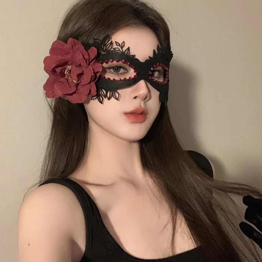 Black Flower Mask Masquerade Dressup Props Gala Annual Meeting Half Face Makeup Night Mask