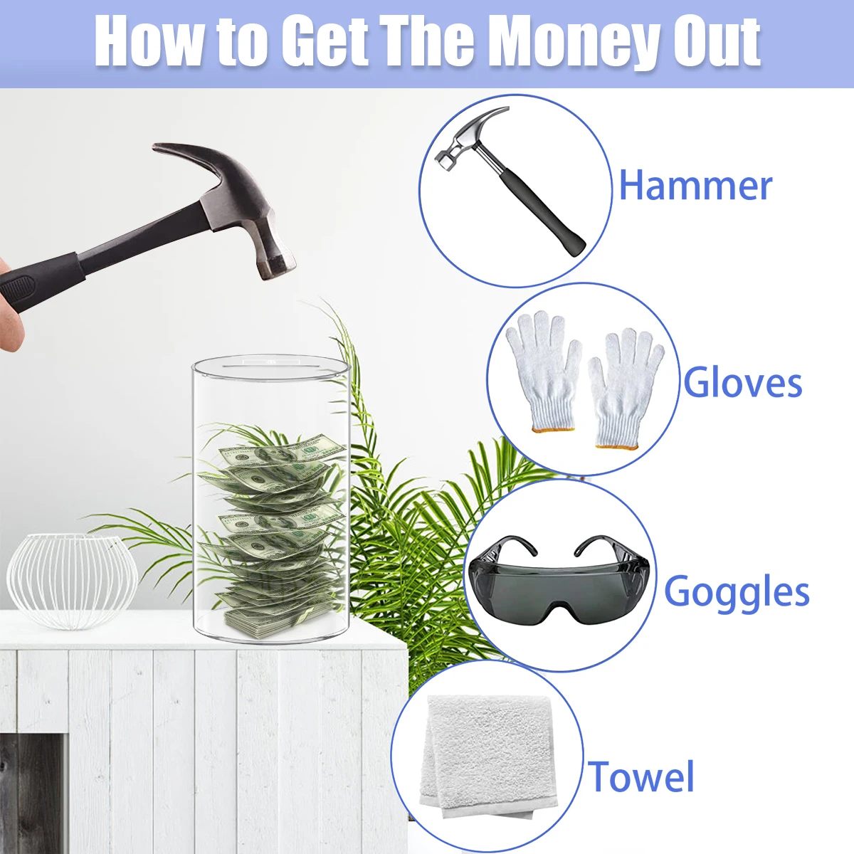 صندوق حصالة من الأكريليك الشفاف للبالغين والأطفال، صندوق توفير المال قابل لإعادة الاستخدام، فواتير العملات المعدنية، آمن للمال