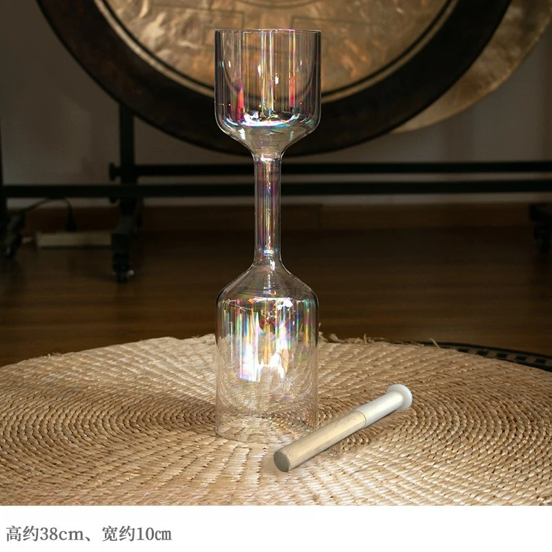 Segurar tigela de canto de cristal transparente de duas cabeças sagrado graal terapia de som yoga meditação instrumento de percussão ornamento