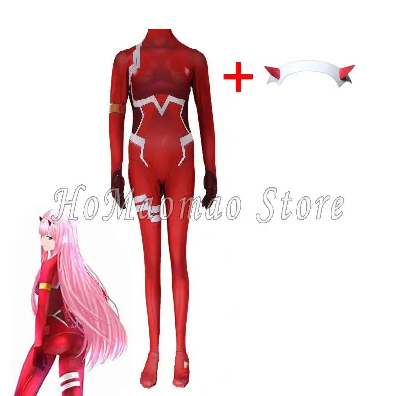 DARLING In The FRANXX Zero Two 02 Role playing Dress Wig Jumpsuit Sexy Women Headband Christmas Carnival Party Masquerade Ball