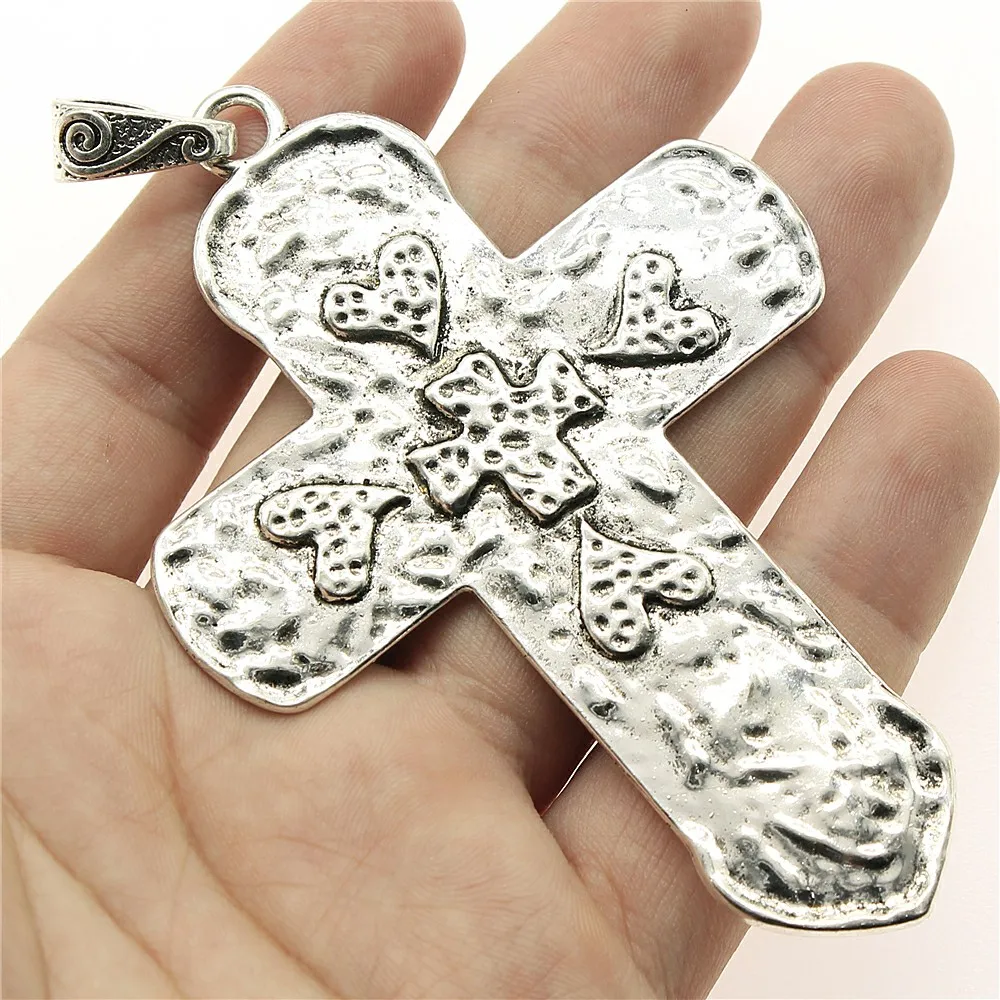 WYSIWYG 1pcs 94x65mm Antique Silver Color Tone Big Cross Charm Pendants Large Cross Charm Big Cross Charm