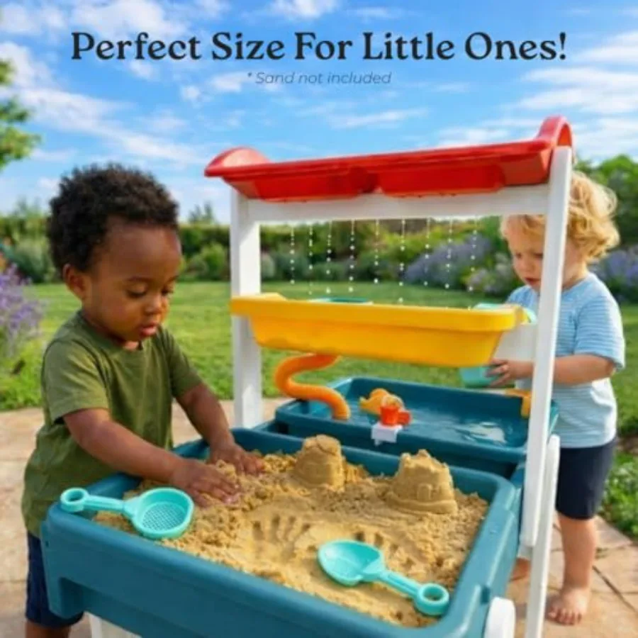 Outdoor water table for toddlers 1-3, BPA-free plastic, blue, includes splash guard and removable basin for easy cleanup