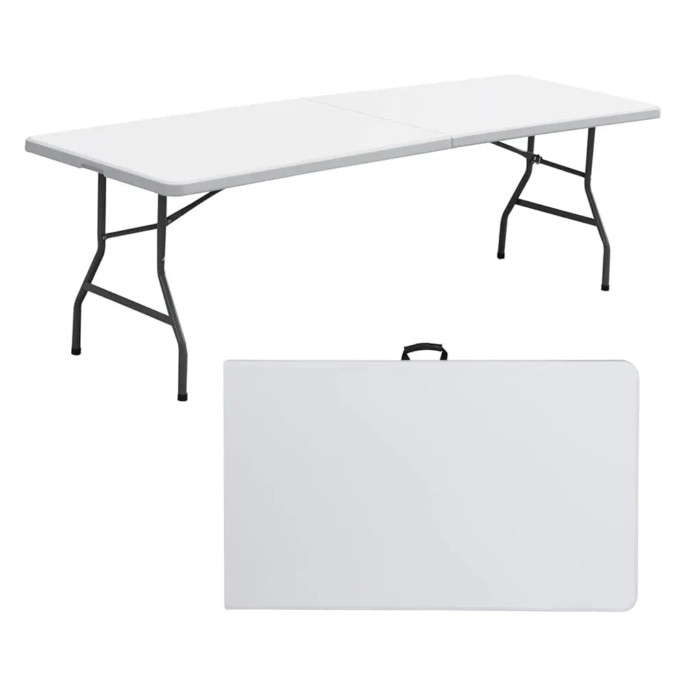 

Indoor Outdoor Heavy Duty Plastic Folding Table Portable Picnic Table Fold-In-Half Utility Table W/Handle And Steel Legs For