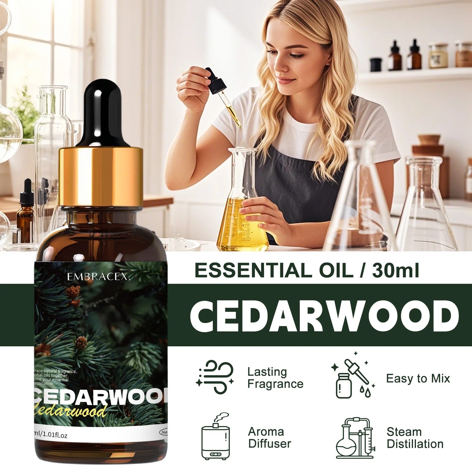 30ml Cedarwood Essential Oil Pure Plant Essential Oil For Humidifier Candle Making Gift To Friends
