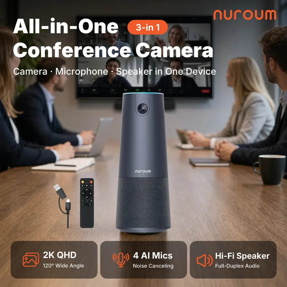 2K Webcam with AI Auto Framing, 120° FOV and 5x Digital Zoom for Video Calls