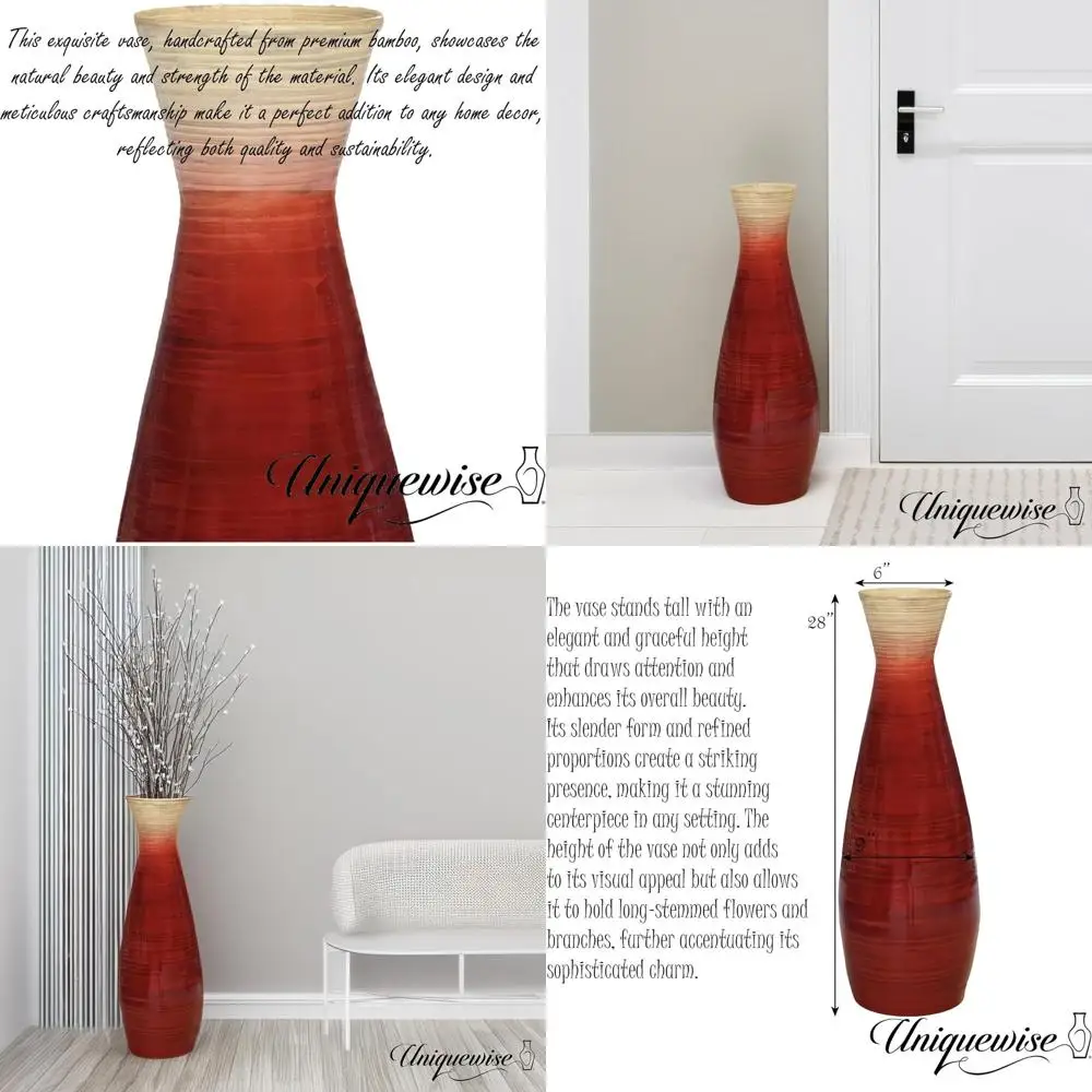 

Бамбуковая напольная ваза ручной работы, 28 см, глянцевый красный цвет – элегантный декор для дома, идеально подходит как центральное украшение с сухими ветками или цветами