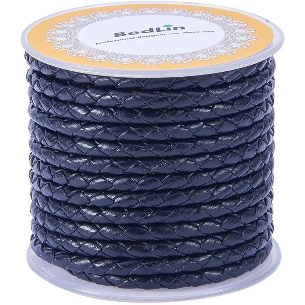 1 Roll 5 Yards Round Bolo Real Leather Cord 4mm Genuine Cowhide Leather Rope DIY Craft String for Necklace Bracelet Jewelry