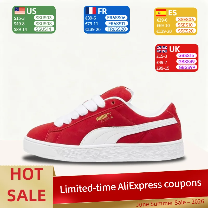 

Puma Suede Classic: Trendy, Minimalist, Stylish, and Comfortable Low-Top Sneakers (Unisex) in Red and White 395205-03
