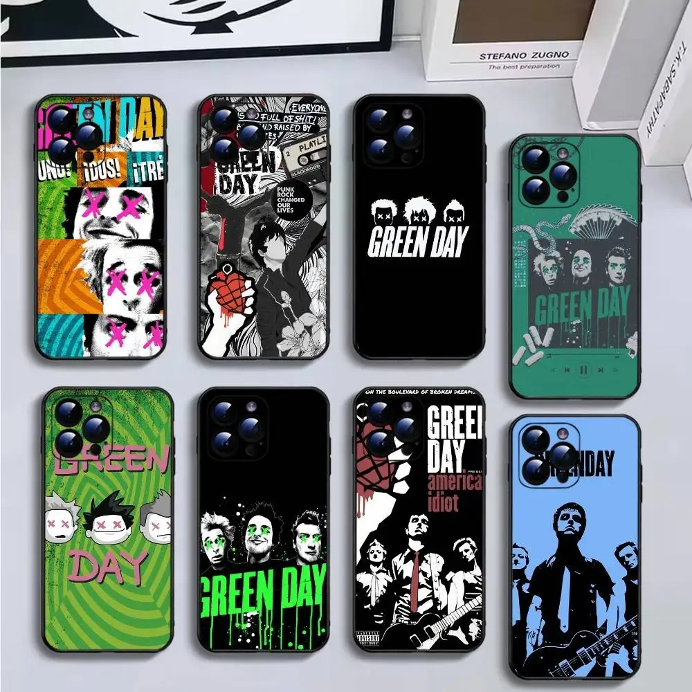 

Green Day Phone Case For iPhone16,15,14,13,12,11 Plus,Pro Max,XS,X,XR,SE,Mini,8,7,Soft Silicone Black Cover
