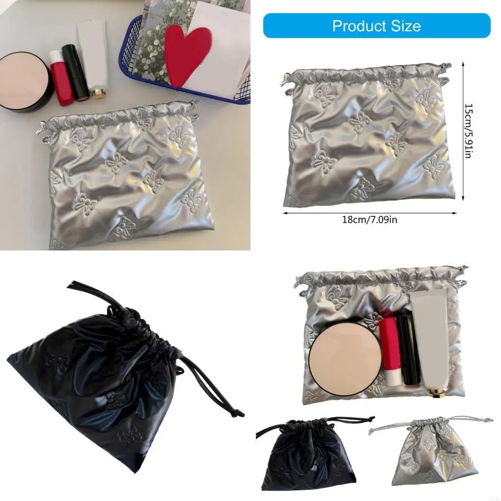   Beautiful Large PU Pocket Bowknot Pouches with Drawstring Closure for Women