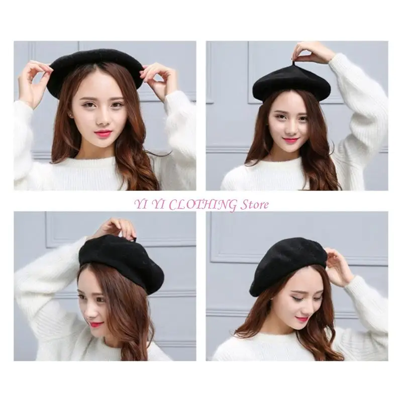 

N5KF Stretchy French Hats Acrylic Blend Winter Caps Unisex Autumn Accessories