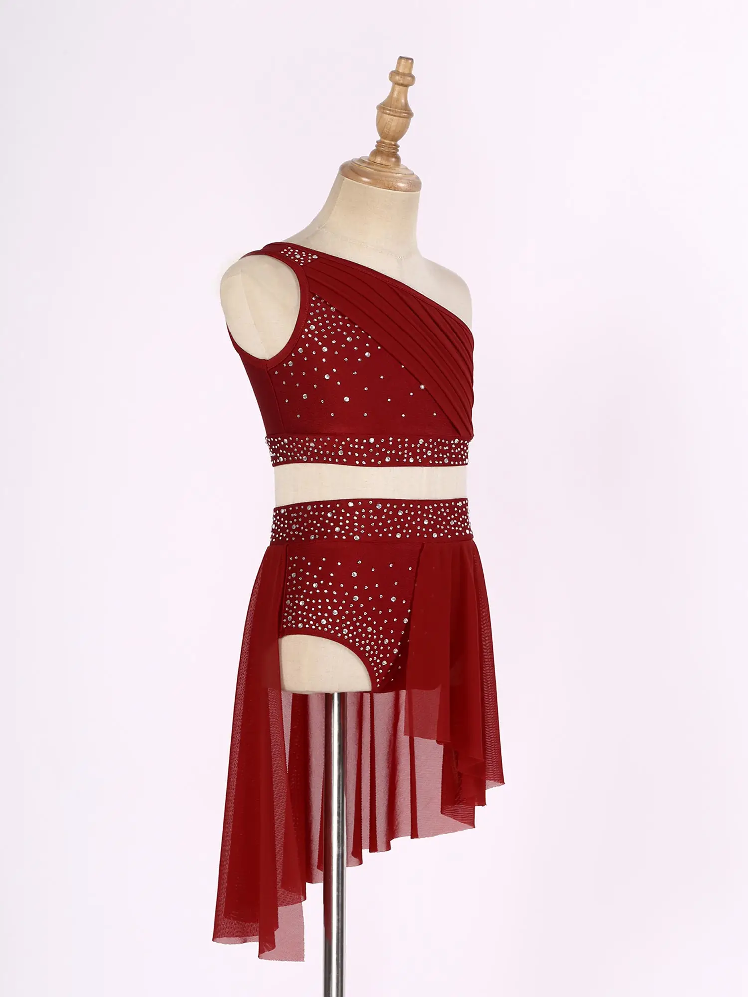 Ropa de baile lírica para niñas, vestido de baile de Ballet, Top corto de un hombro + conjunto de falda de tutú envolvente para gimnasia latina,