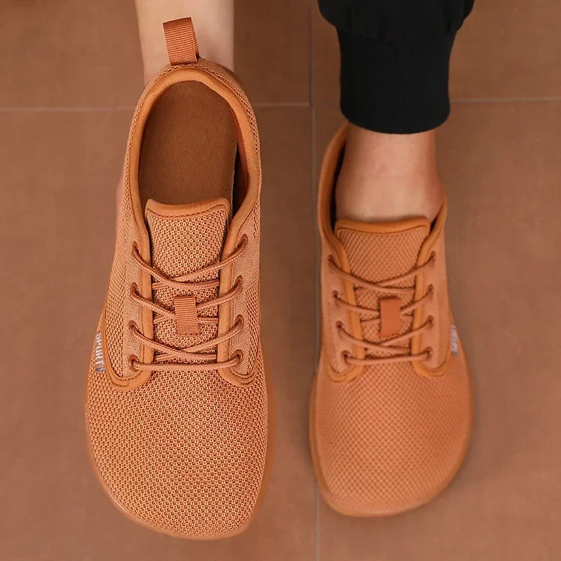 Wide Toe Men Shoes Breathable Knitted Mesh Comfortable Barefoot Casual Versatile Soft Sole Wide Last Shoes Walking Shoes 2025