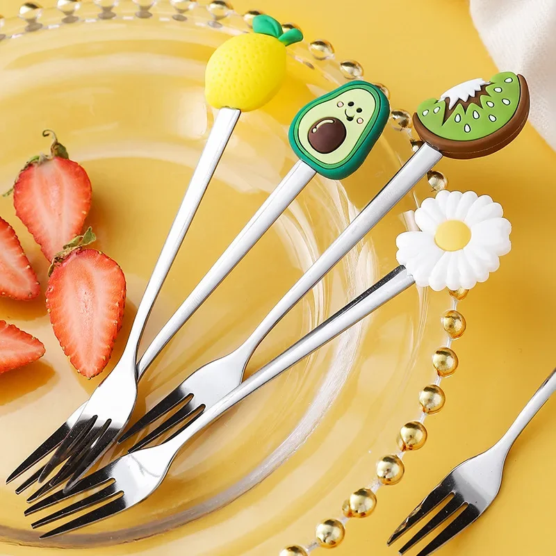 15cm Cartoon Fruits Design Coffee Spoon Creative Stainless Steel Ice Cream Spoon Fork Long Handle Tea Spoon For Stirring