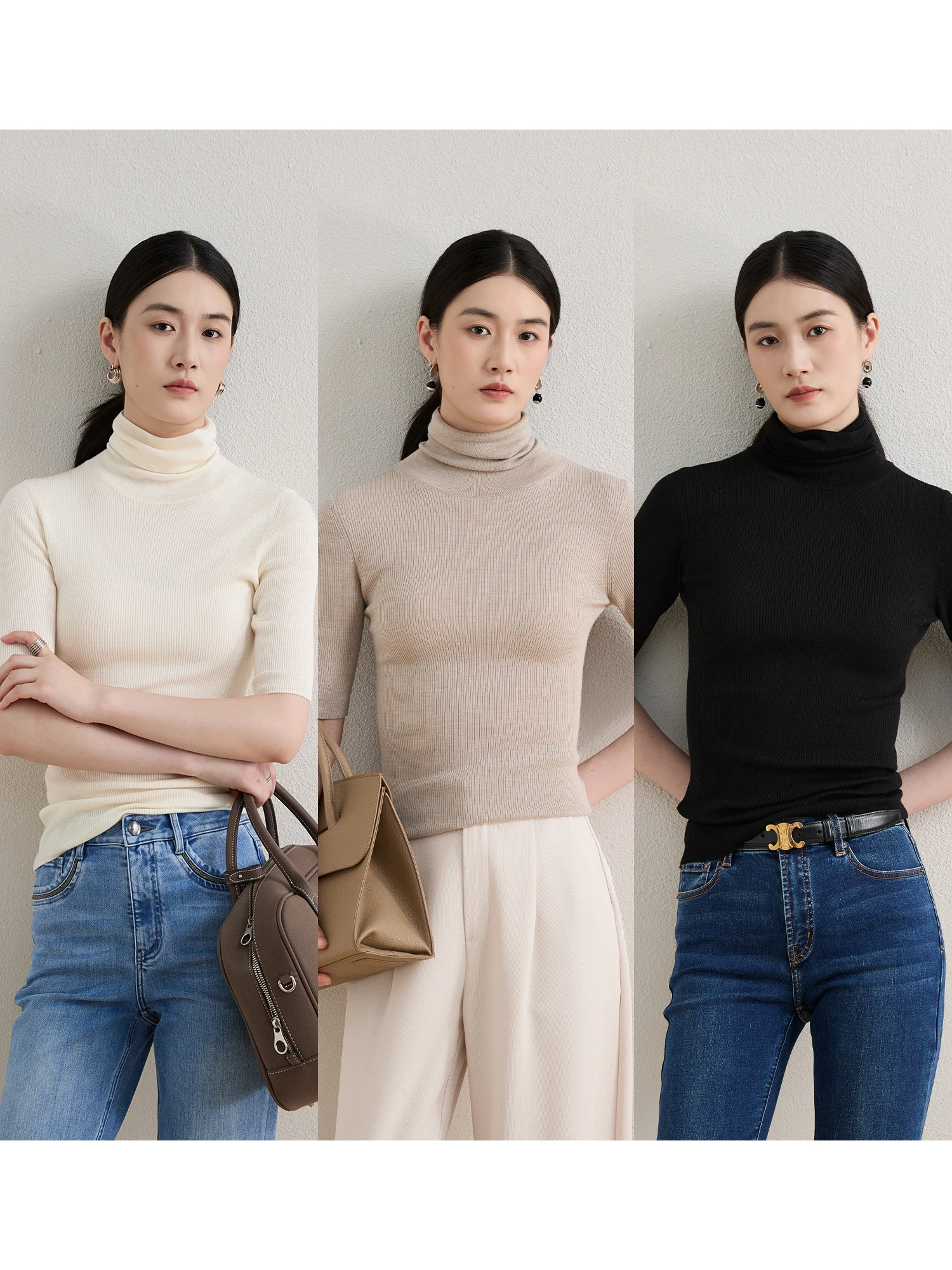 

ChangDX Высококачественный шерстяной трикотаж Long Sve Base irt, женский облегающий повседневный трикотаж Sle Five-Quarter Sve