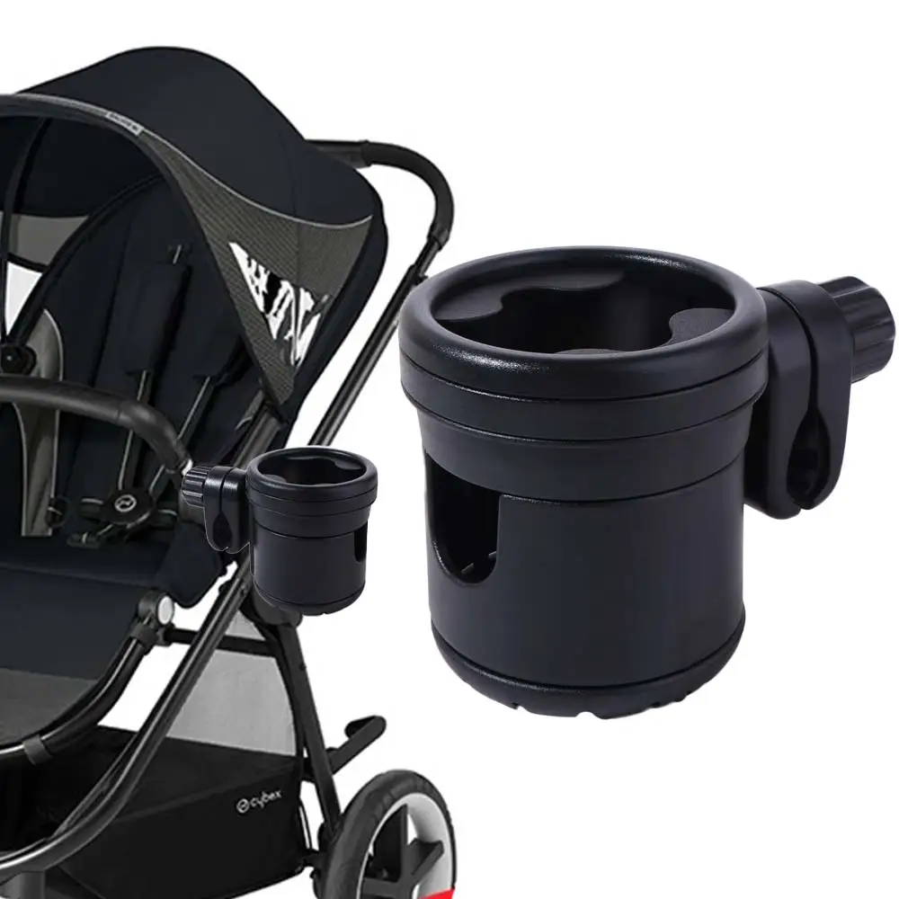 Portable Rotating 2 in 1 Stroller Cup Holder Non-slip Universal Mount Stroller Bottle Rack Black Trolley Drinks Holder Bicycle