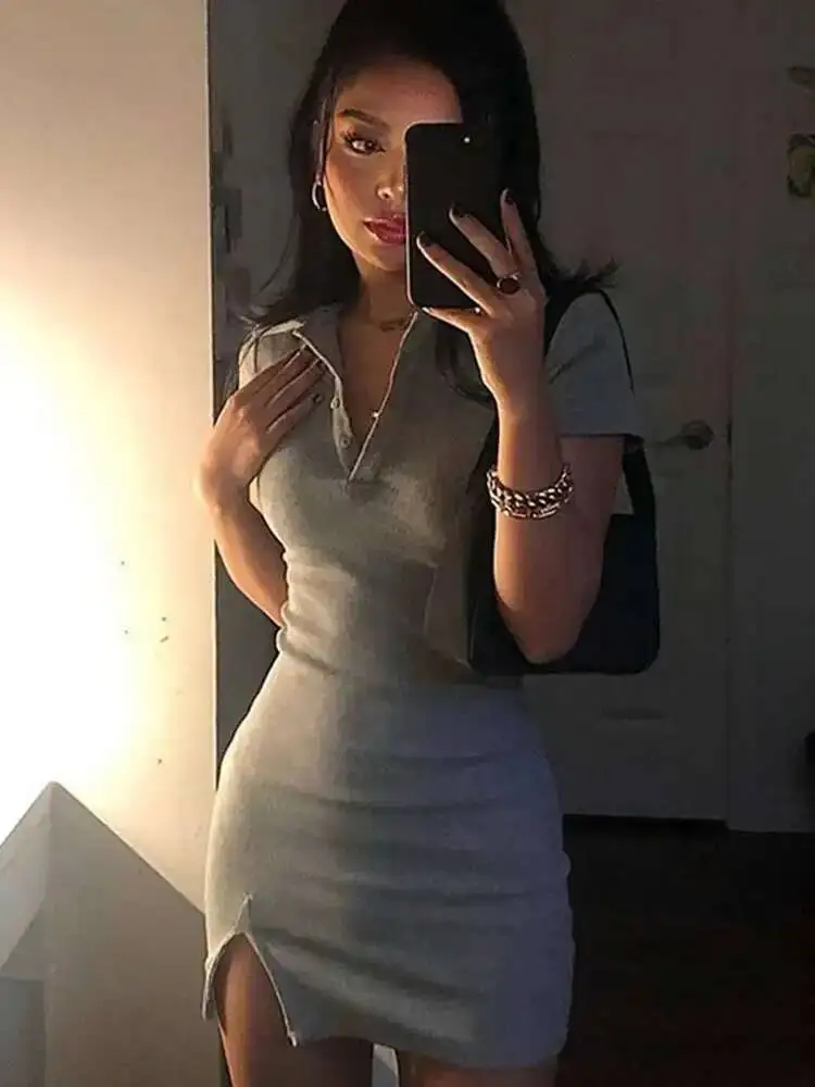 فستان قصير مثير بأكمام قصيرة فستان صيفي قصير للسيدات موضة ملابس الشارع الشهير ملابس حفلات صلبة لطيفة تي شيرت فستان قصير PA7Q