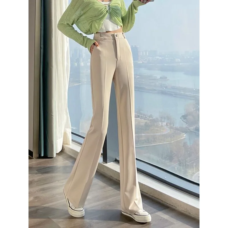 Hohe Taille Schlaghose Damen Casual Lange Leggings Bootcut Hose Schwarz Frühling Sommer Abnehmen Drapierte Hose mit weitem Bein TT1059