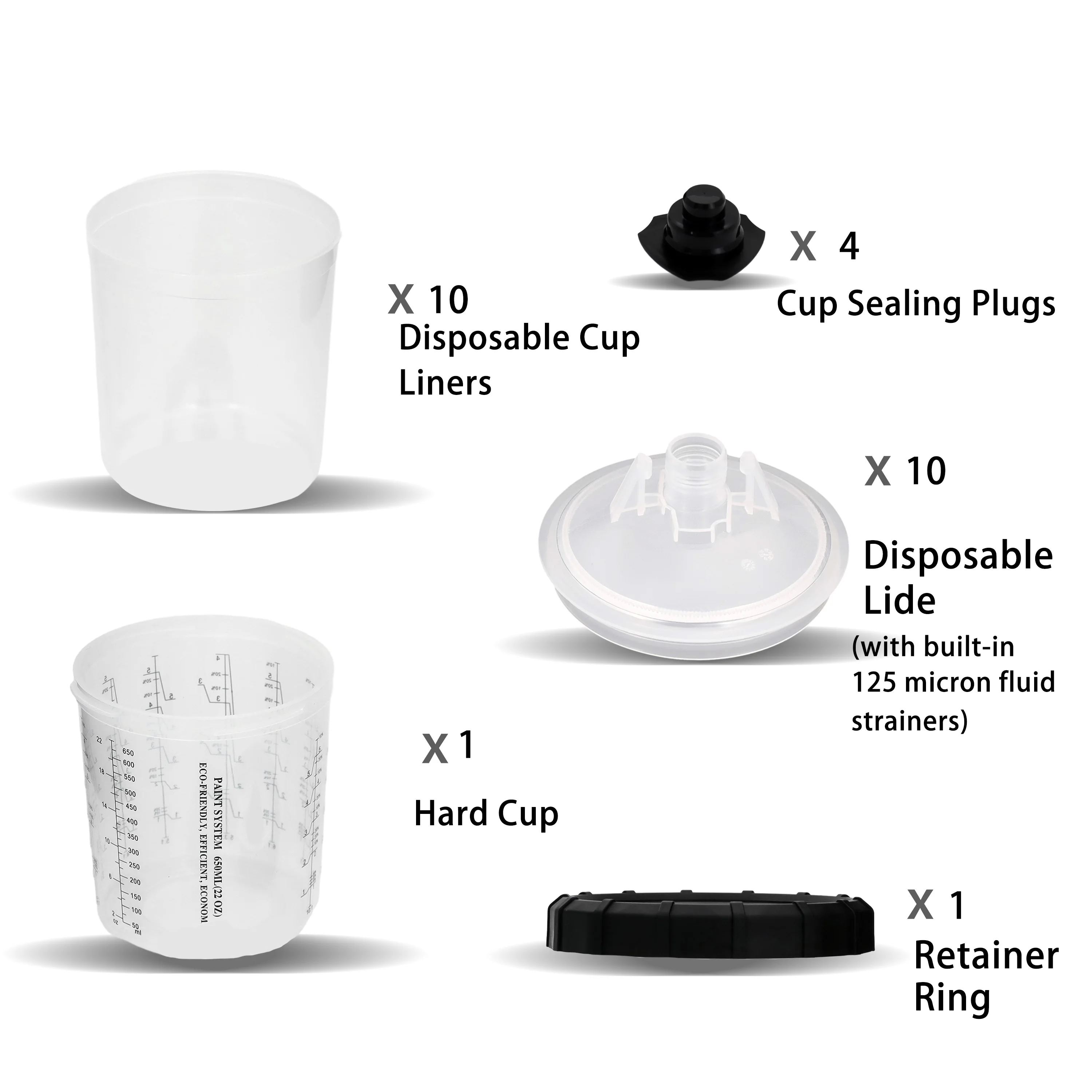 10 PCS 600ml Disposable Paint Gun Cup with Liners and Lid System Paint Sprayer Mixing Cup for Auto Painting