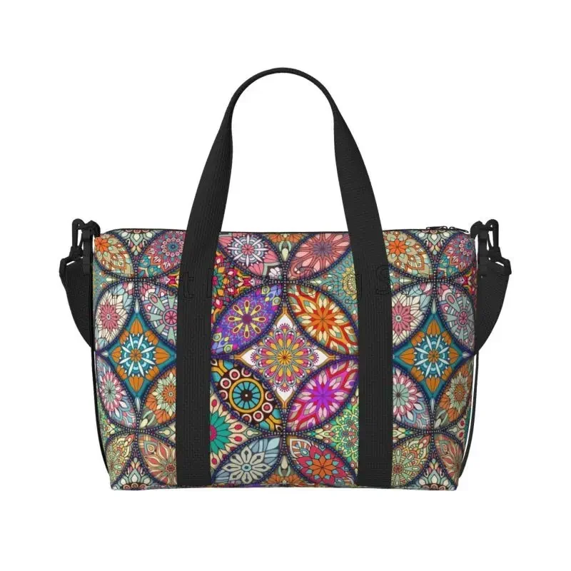 

Boho Mandala Travel Duffel Bag Vintage Flower Foldable Weekender Overnight Handbag Waterproof Carry on Bags for Women Ladies