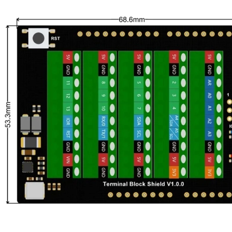 Picture 7: Screw Terminal Expansion Shield for Arduino with 7-24V Wide Voltage Input 26-16AWG Stable Connection DIN Rail