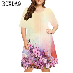 Letnie Tie Dye sukienka w kwiaty kobiet kwiatowy nadruk 3D sukienka z krótkim rękawem luźna Plus Size damska casualowa sukienka z okrągłym dekoltem New