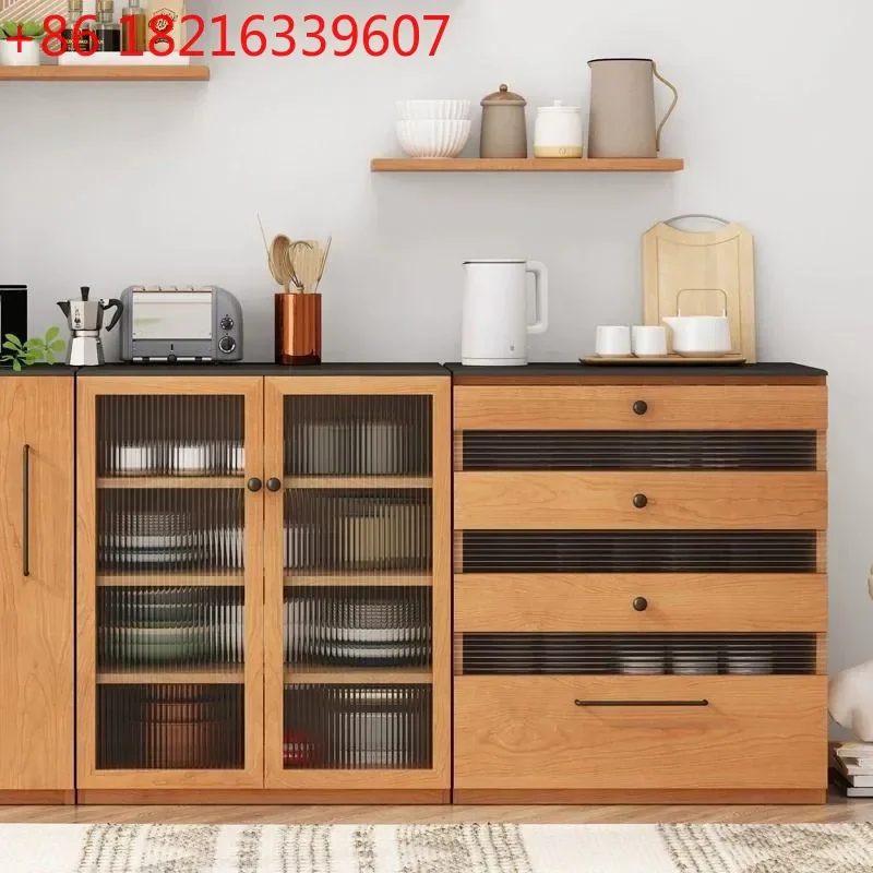 YAOSolid Wood Side Cabinet Storage Locker Nordic Japanese Style Tea Cabinet Small Apartment Restaurant Wall Wine Cupboard