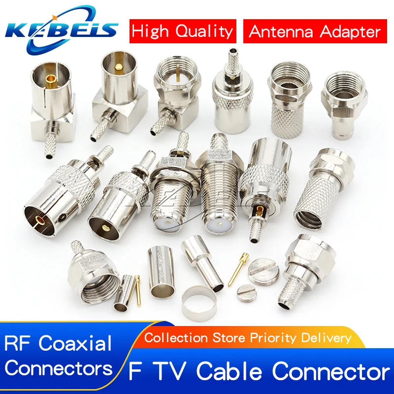 2PCS F TV Type Cable Connector Male Plug Female Jack for TV Satellite Antenna Coaxial Adapter RG316 RG174 RG179 Cable Crimp