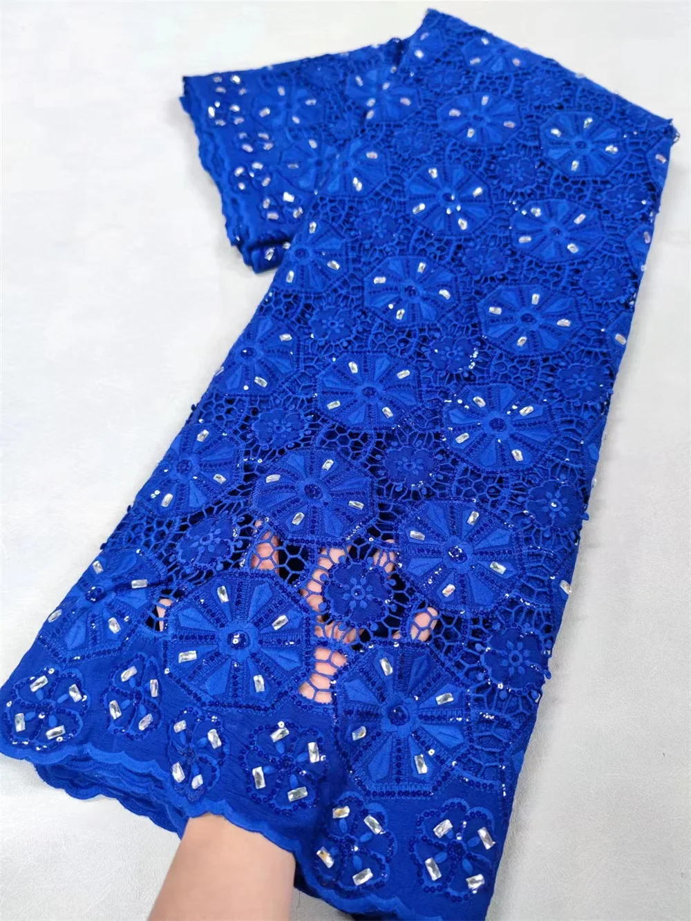 Royal Blue Lace Fabric African Quipure 2024 Novelty French Lace Fabrics Quality Nigerian Cord Chiffon Lace Fabric Dresses A202-1